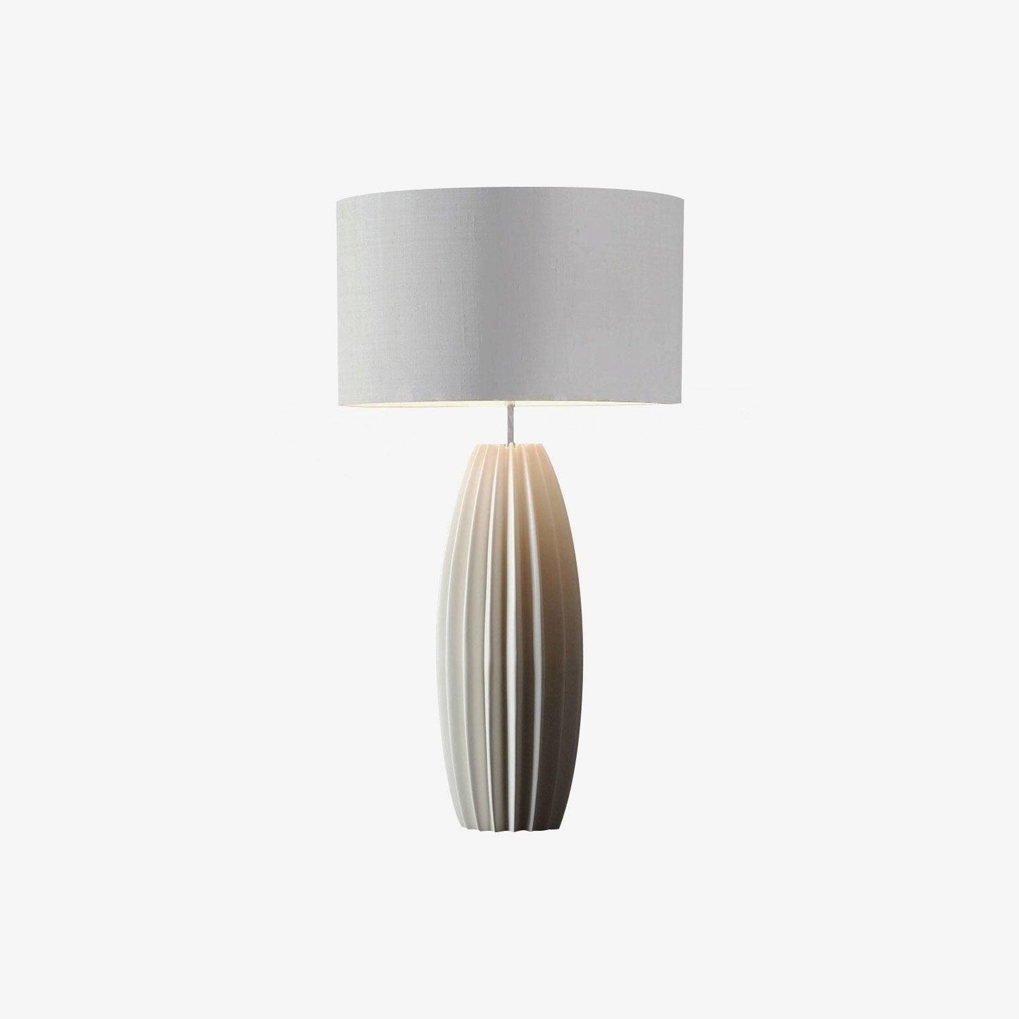 Luxury Ceramic Table Lamp – Galileo Fluted Lamp with Linen Shade & Brass Accents