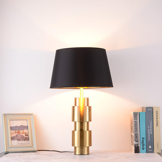 Jean Cylinder Table Lamp Gold Black Linen LED Desk Lighting