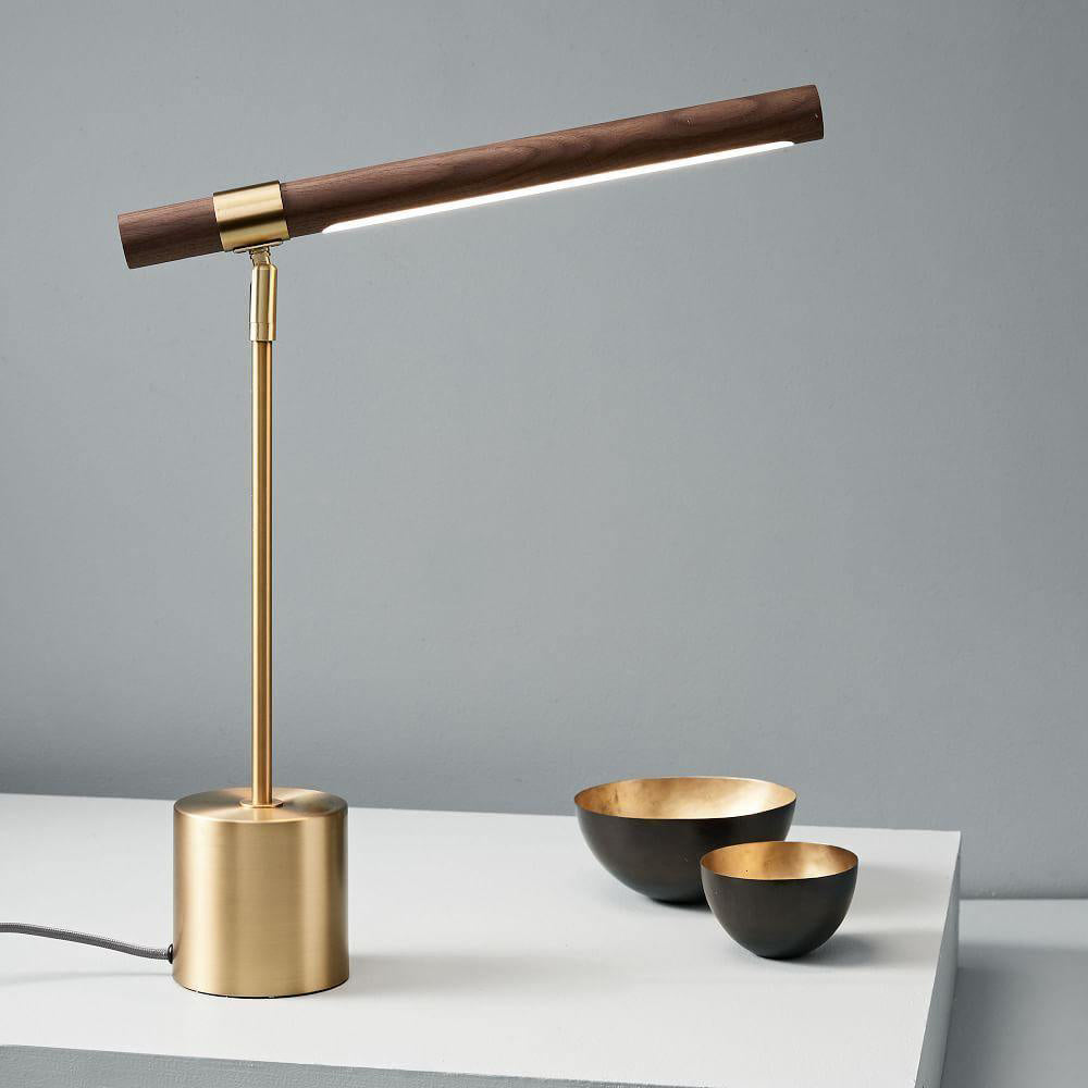 Linear Table Lamp – LED Desk Light with Gold & Wood Finish