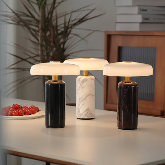 Lunara Marble Table Lamp Opaline Glass LED Bedside Reading Lamp