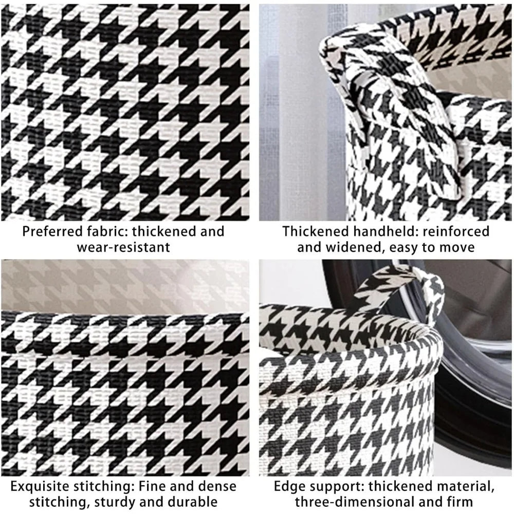 Houndstooth Laundry Basket With Handles Foldable Organizer