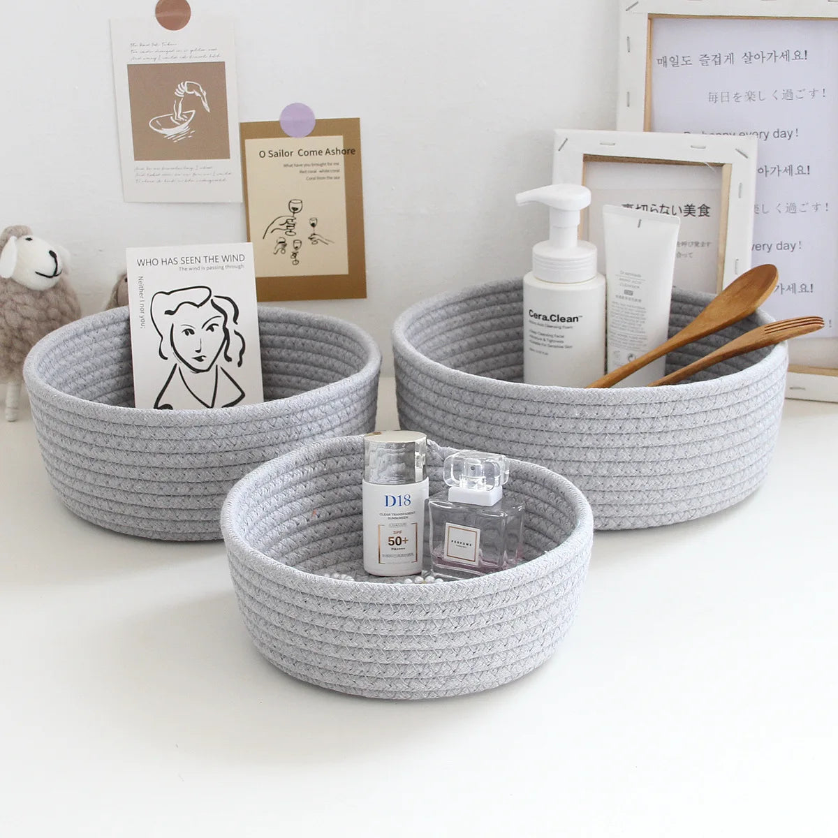 Round Desktop Storage Baskets Jewelry and Keys Organizer