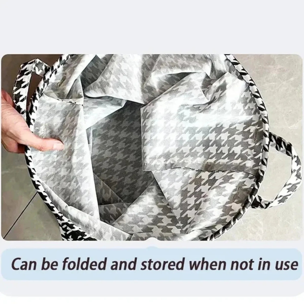 Houndstooth Laundry Basket With Handles Foldable Organizer