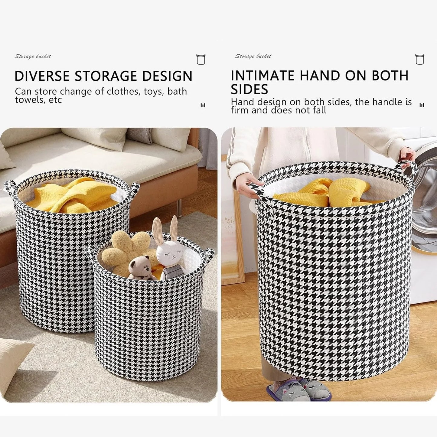 Houndstooth Laundry Basket With Handles Foldable Organizer