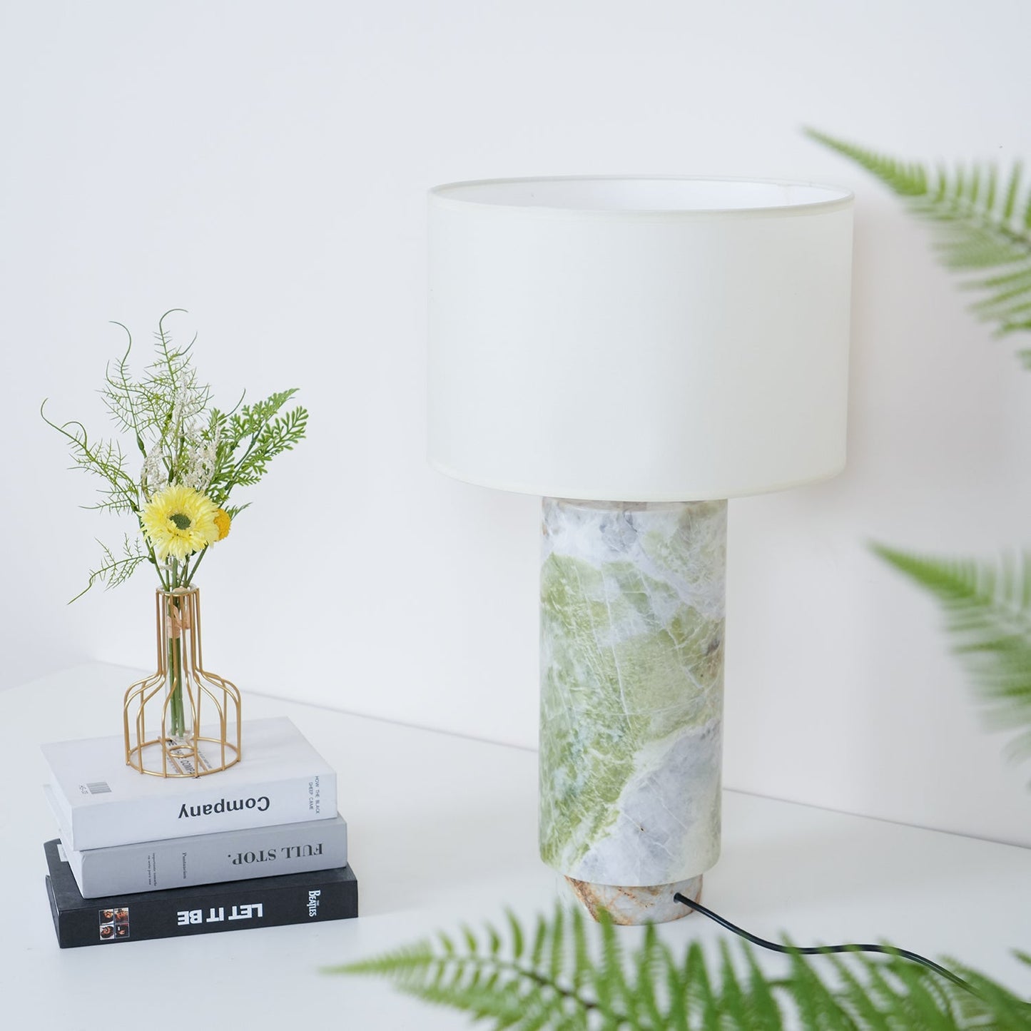Terra Table Lamp Green Marble White Shade LED Indoor Lighting