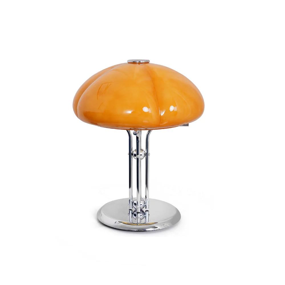 Mushroom Bauhaus Table Lamp Amber Glass Chrome LED Indoor Lighting