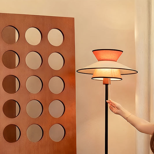 Ambient Floor Lamp Vintage Pull Chain Switch Fabric Shade Lighting