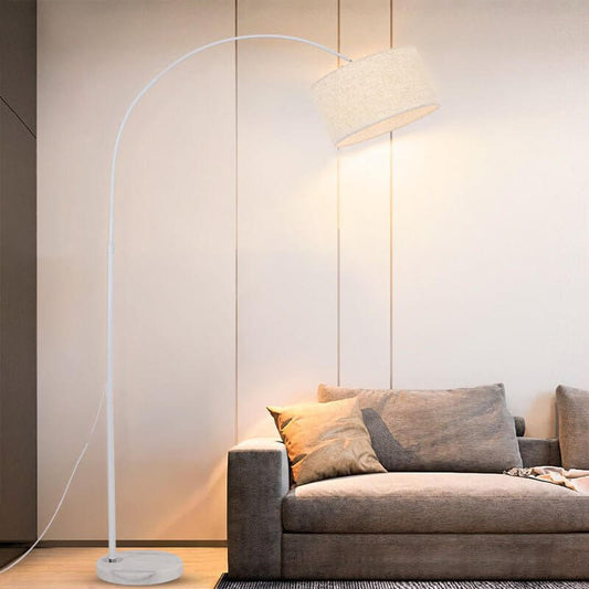 Tall Arc Floor Lamp Marble Base Fabric Shade Modern Living Room Lamp