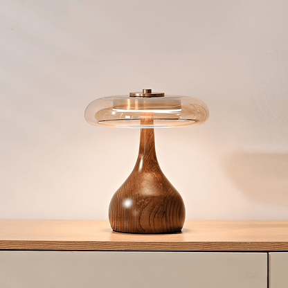 Walnut Sienna Table Lamp Amber Glass LED Accent Light