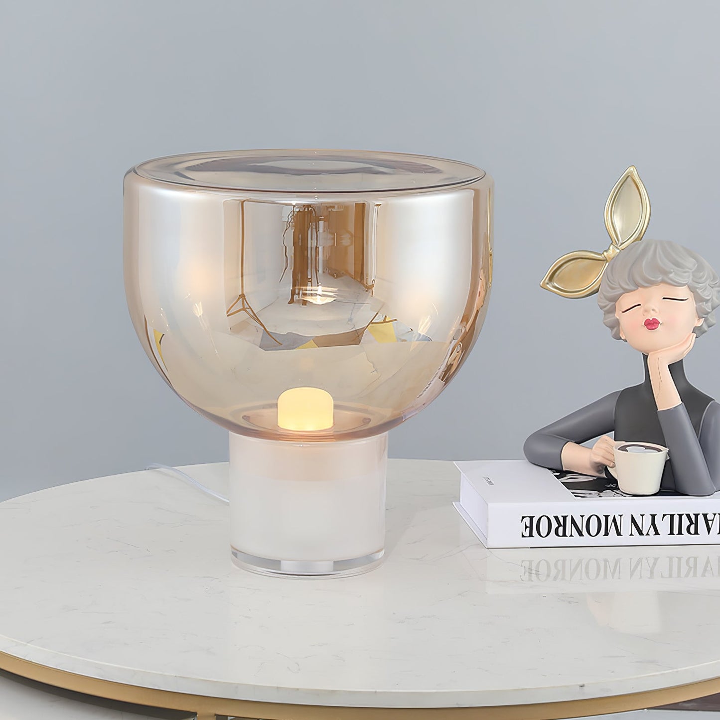 Aella Table Lamp Modern LED Cognac Smoke Grey Glass Ambient Light