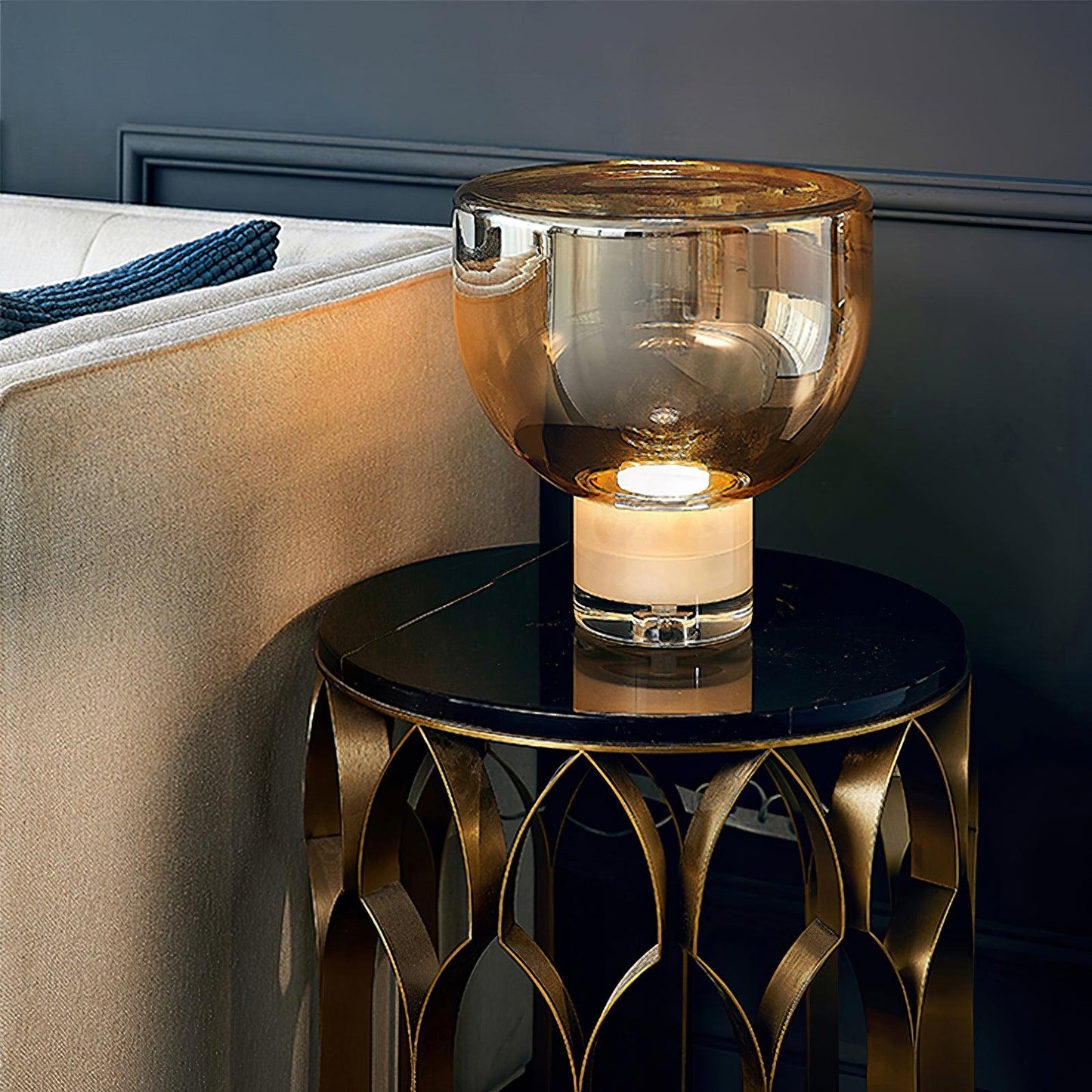 Aella Table Lamp Modern LED Cognac Smoke Grey Glass Ambient Light