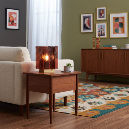 Retro Brass Design with Warm Amber Glass Ambient Light Lamp