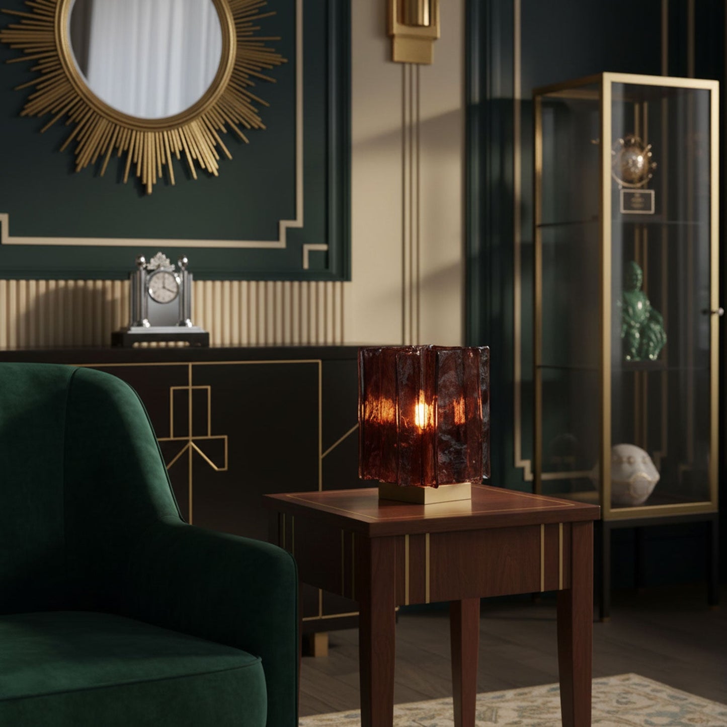 Retro Brass Design with Warm Amber Glass Ambient Light Lamp