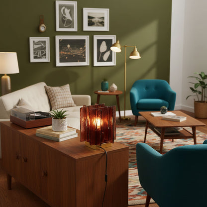 Retro Brass Design with Warm Amber Glass Ambient Light Lamp