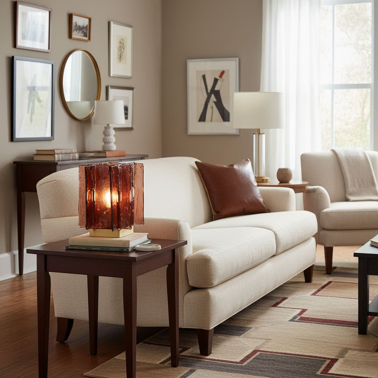 Retro Brass Design with Warm Amber Glass Ambient Light Lamp