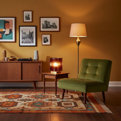 Retro Brass Design with Warm Amber Glass Ambient Light Lamp