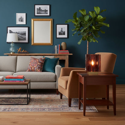 Retro Brass Design with Warm Amber Glass Ambient Light Lamp