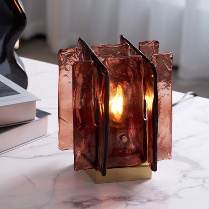 Retro Brass Design with Warm Amber Glass Ambient Light Lamp