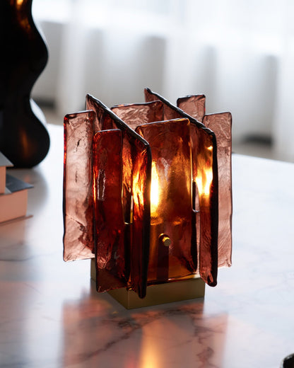 Retro Brass Design with Warm Amber Glass Ambient Light Lamp