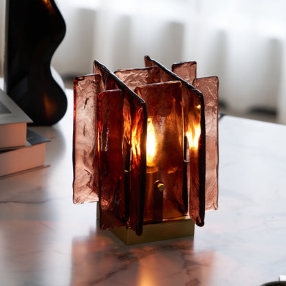 Retro Brass Design with Warm Amber Glass Ambient Light Lamp