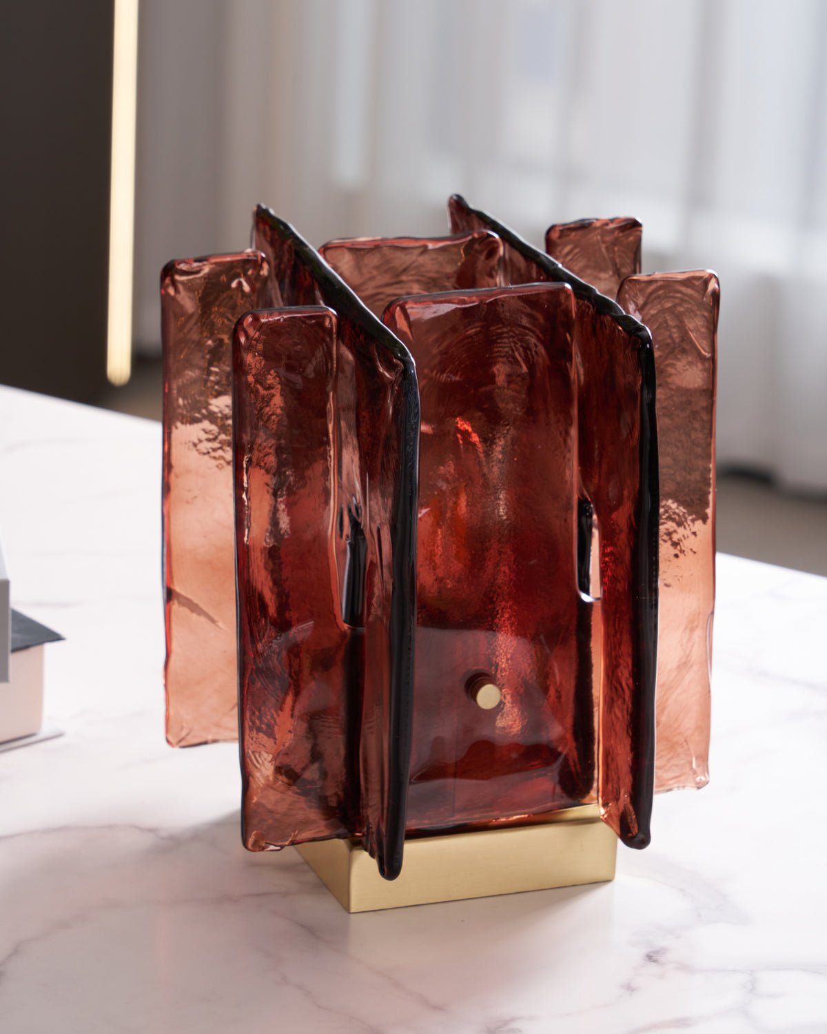 Retro Brass Design with Warm Amber Glass Ambient Light Lamp