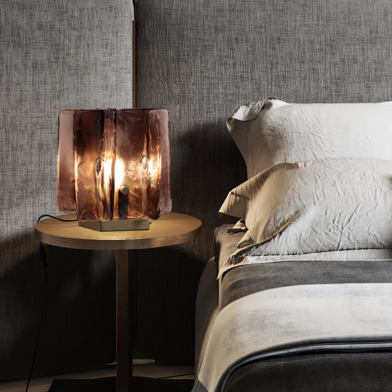 Retro Brass Design with Warm Amber Glass Ambient Light Lamp