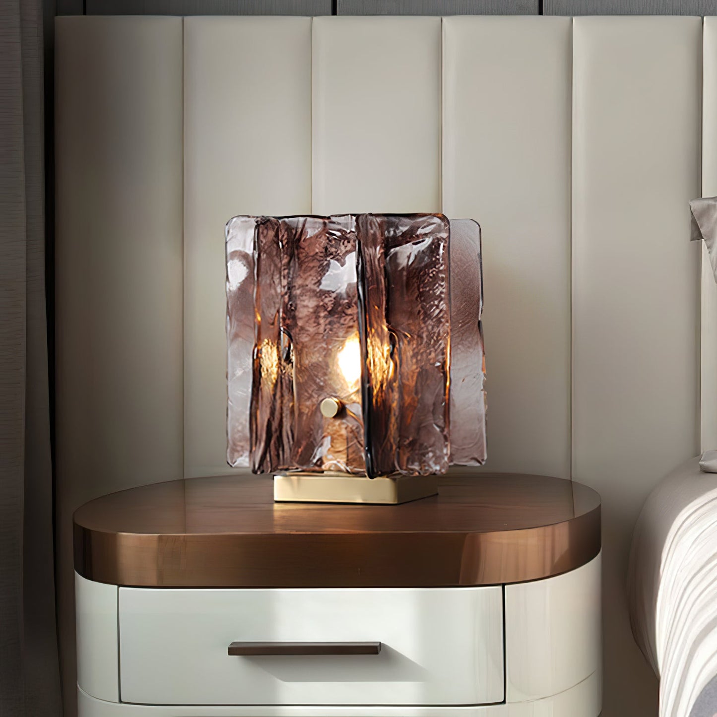 Retro Brass Design with Warm Amber Glass Ambient Light Lamp