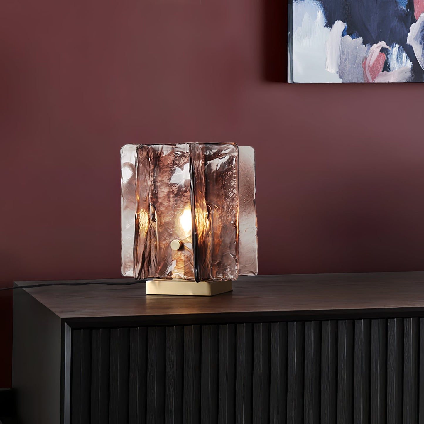 Retro Brass Design with Warm Amber Glass Ambient Light Lamp
