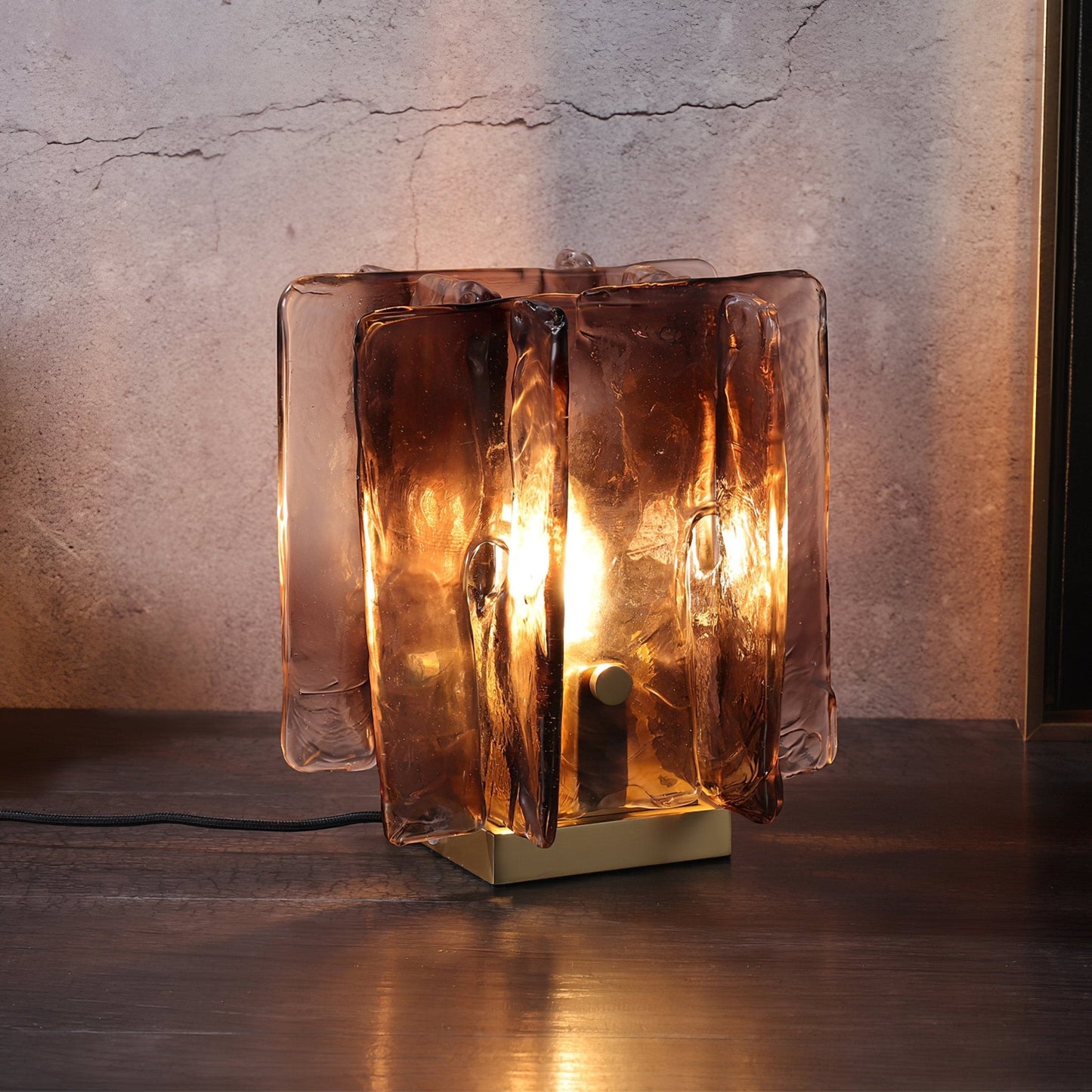 Retro Brass Design with Warm Amber Glass Ambient Light Lamp