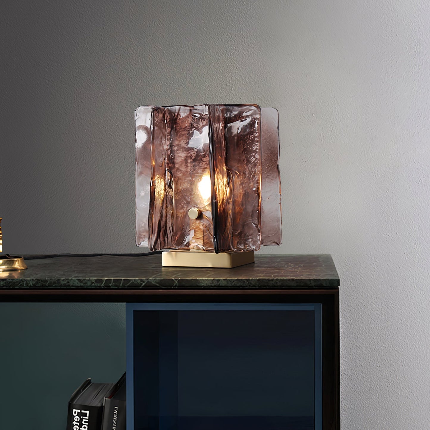 Retro Brass Design with Warm Amber Glass Ambient Light Lamp