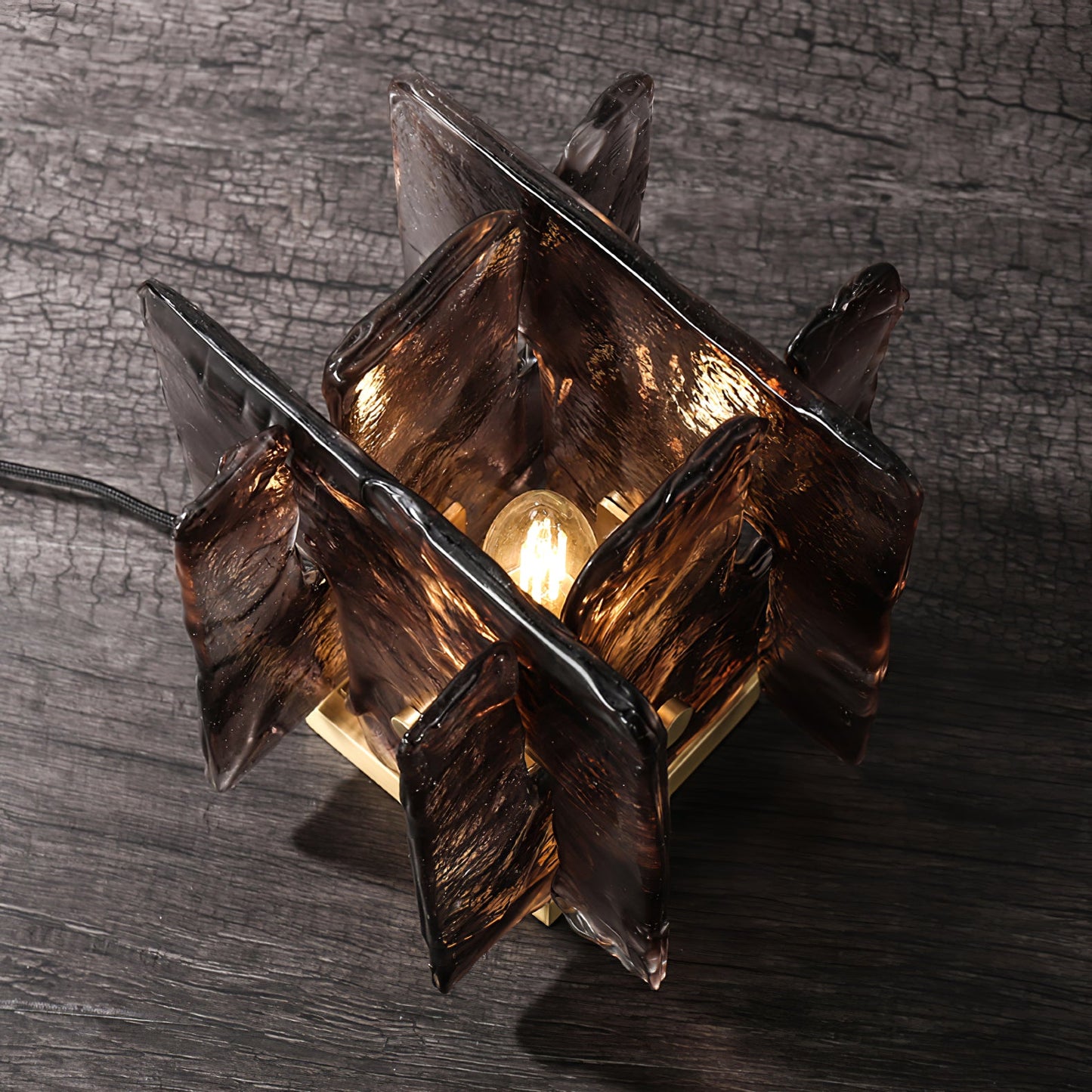 Retro Brass Design with Warm Amber Glass Ambient Light Lamp