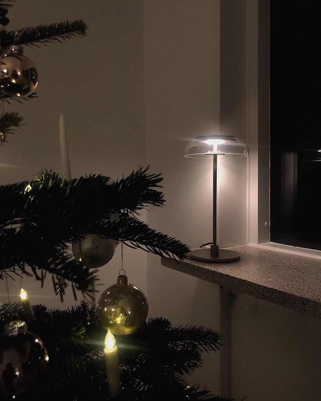 Solara Modern LED Brass Table Lamp Glass Shade for Bedroom Living Room