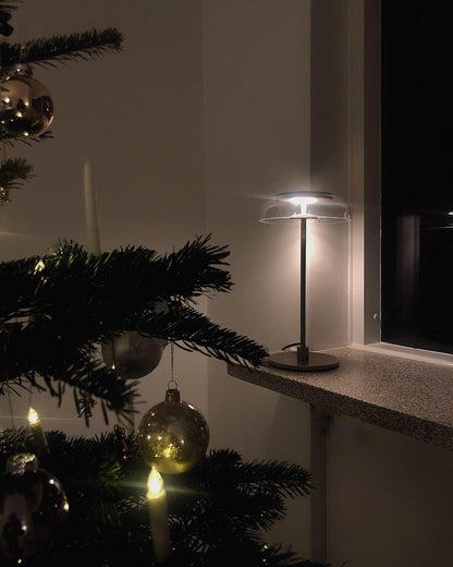 Solara Modern LED Brass Table Lamp Glass Shade for Bedroom Living Room