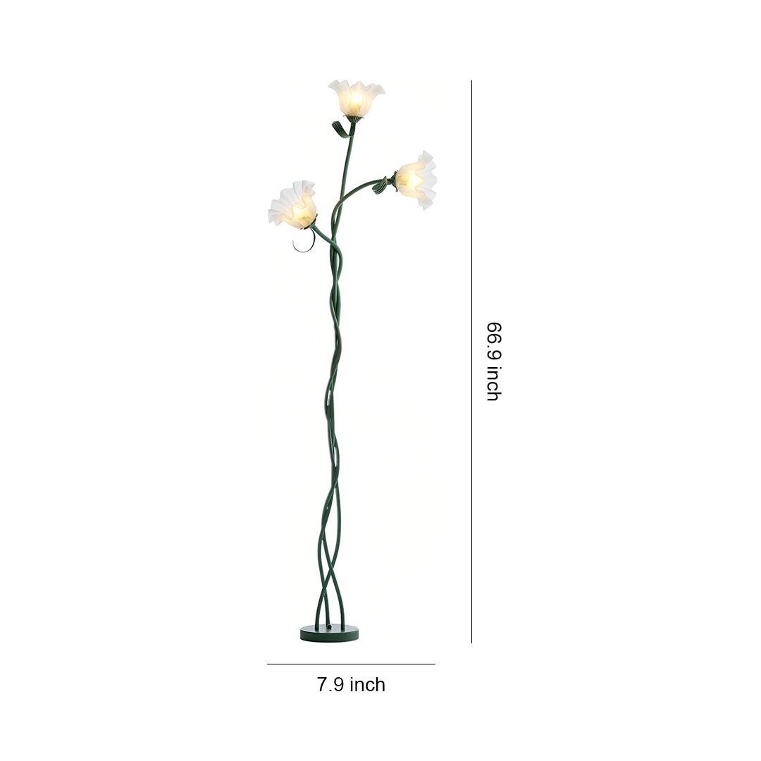 Floral Floor Lamp Three Head Glass LED French Country Elegant Home Lighting