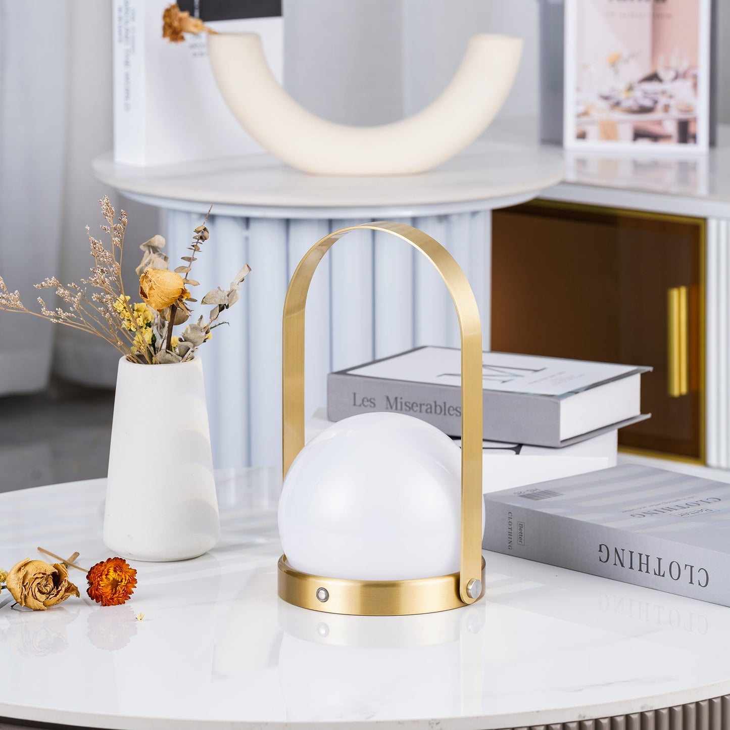 Carrie Cordless Table Lamp Gold Black White LED Indoor Lighting