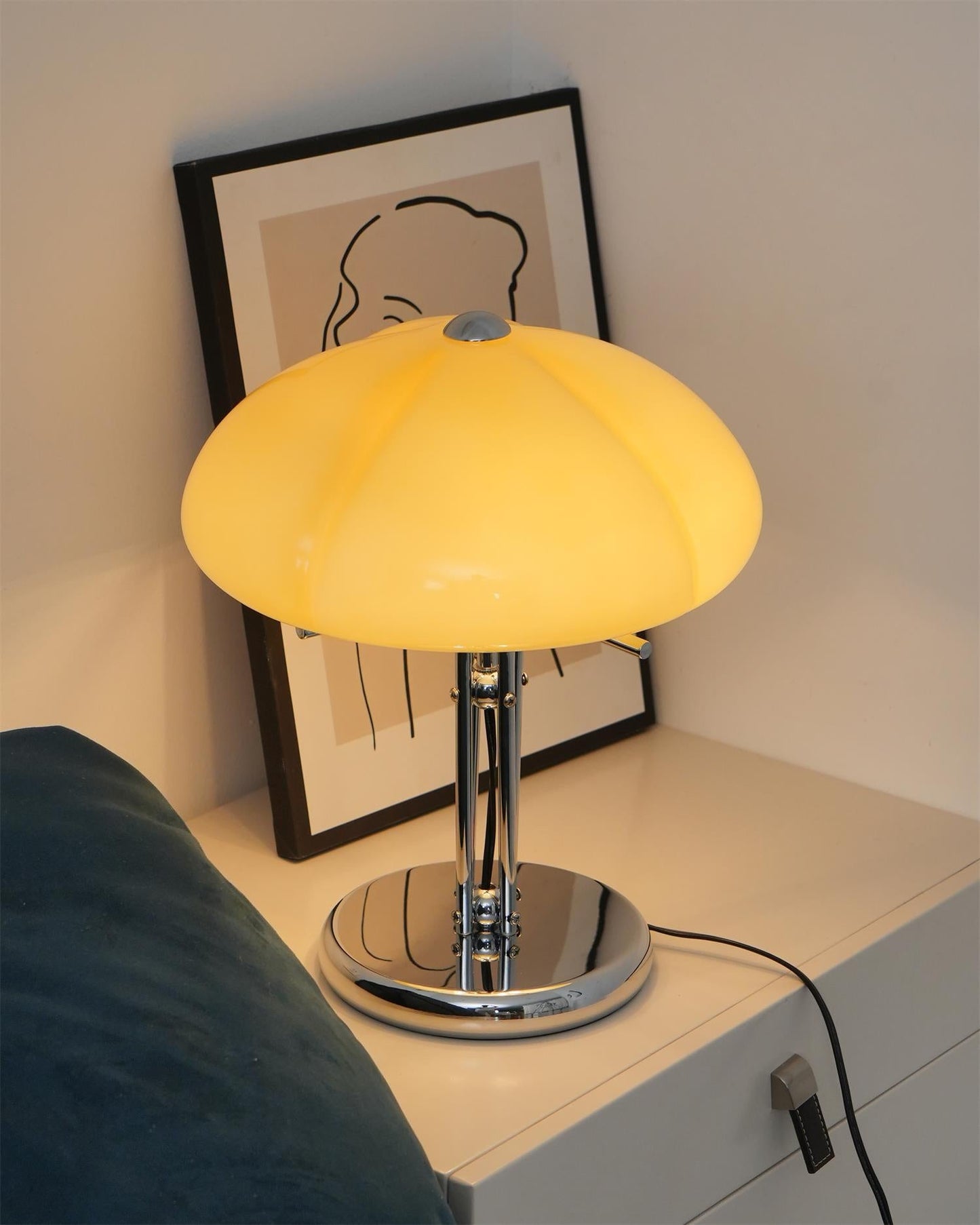 Mushroom Bauhaus Table Lamp Amber Glass Chrome LED Indoor Lighting