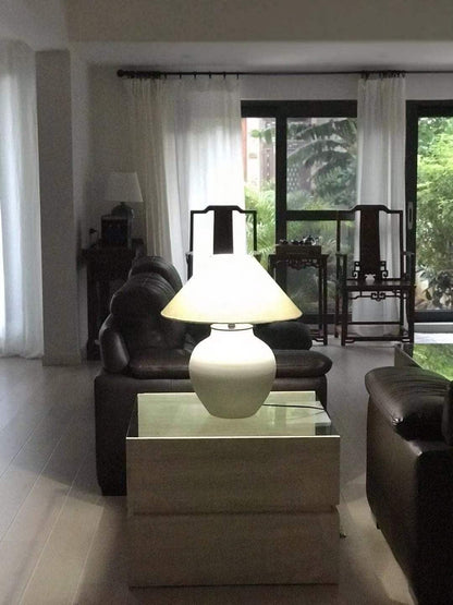 Decker Table Light with Ceramic Vase Base & Soft Pongee Shade for Elegant Home Décor Lamp