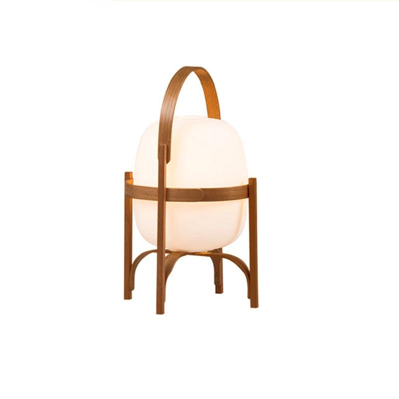 Modern Portable Lantern Glass Table Lamp White Shade LED Light