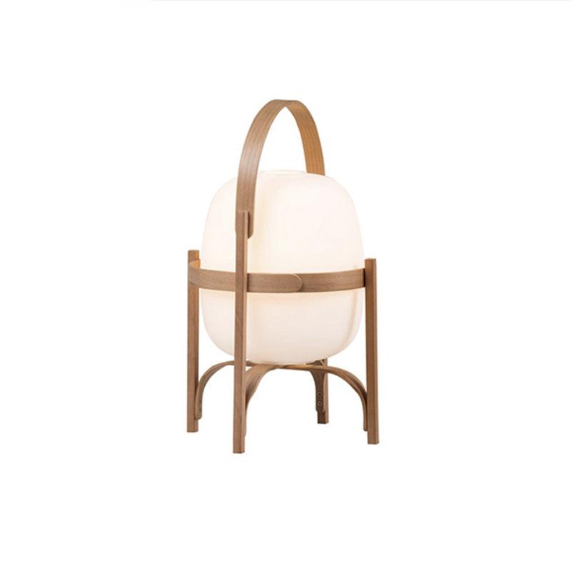 Modern Portable Lantern Glass Table Lamp White Shade LED Light