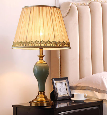 Chaslyn Table Lamp Blue Brass Ceramic LED Desk Lamp Bedroom Study Lighting