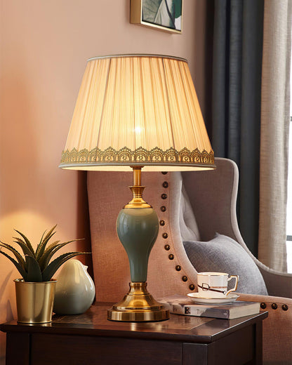 Chaslyn Table Lamp Blue Brass Ceramic LED Desk Lamp Bedroom Study Lighting