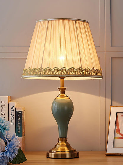 Chaslyn Table Lamp Blue Brass Ceramic LED Desk Lamp Bedroom Study Lighting