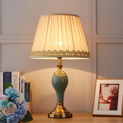 Chaslyn Table Lamp Blue Brass Ceramic LED Desk Lamp Bedroom Study Lighting