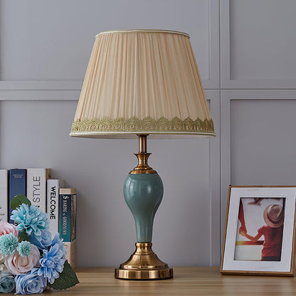Chaslyn Table Lamp Blue Brass Ceramic LED Desk Lamp Bedroom Study Lighting