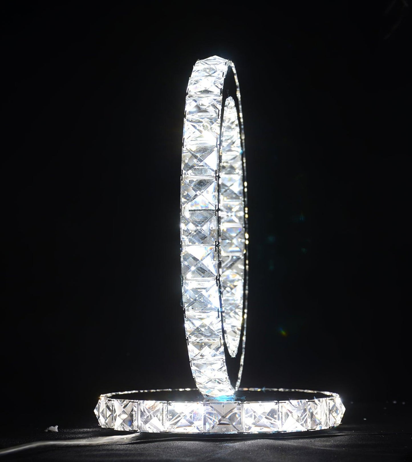 Modern Crystal Rings Table Lamp LED Chrome Indoor Desk Lighting