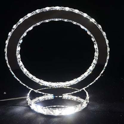 Modern Crystal Rings Table Lamp LED Chrome Indoor Desk Lighting