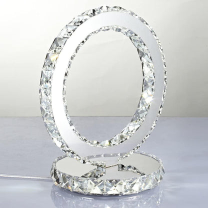 Modern Crystal Rings Table Lamp LED Chrome Indoor Desk Lighting