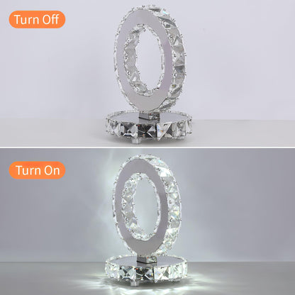 Modern Crystal Rings Table Lamp LED Chrome Indoor Desk Lighting