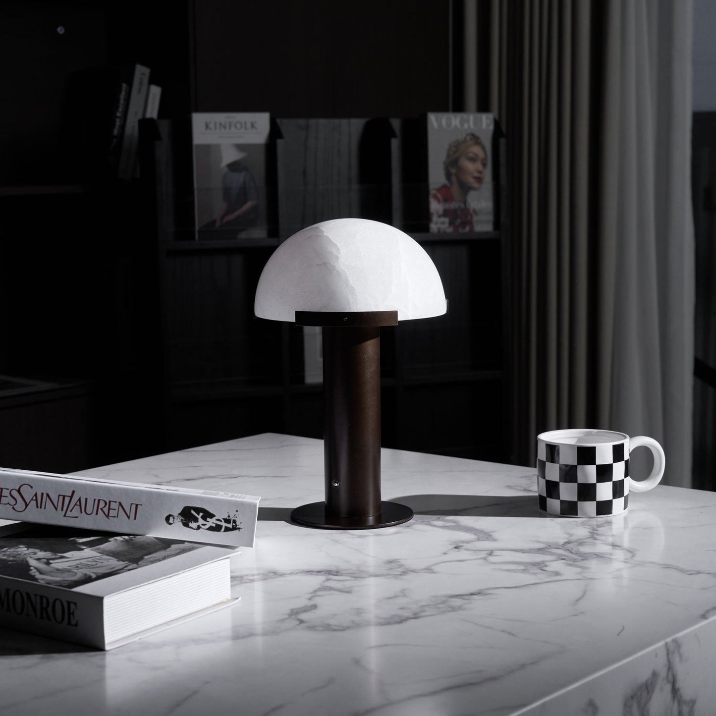 Luxury Alabaster Table Lamp – Natural Stone Lamp with Bronze Frame