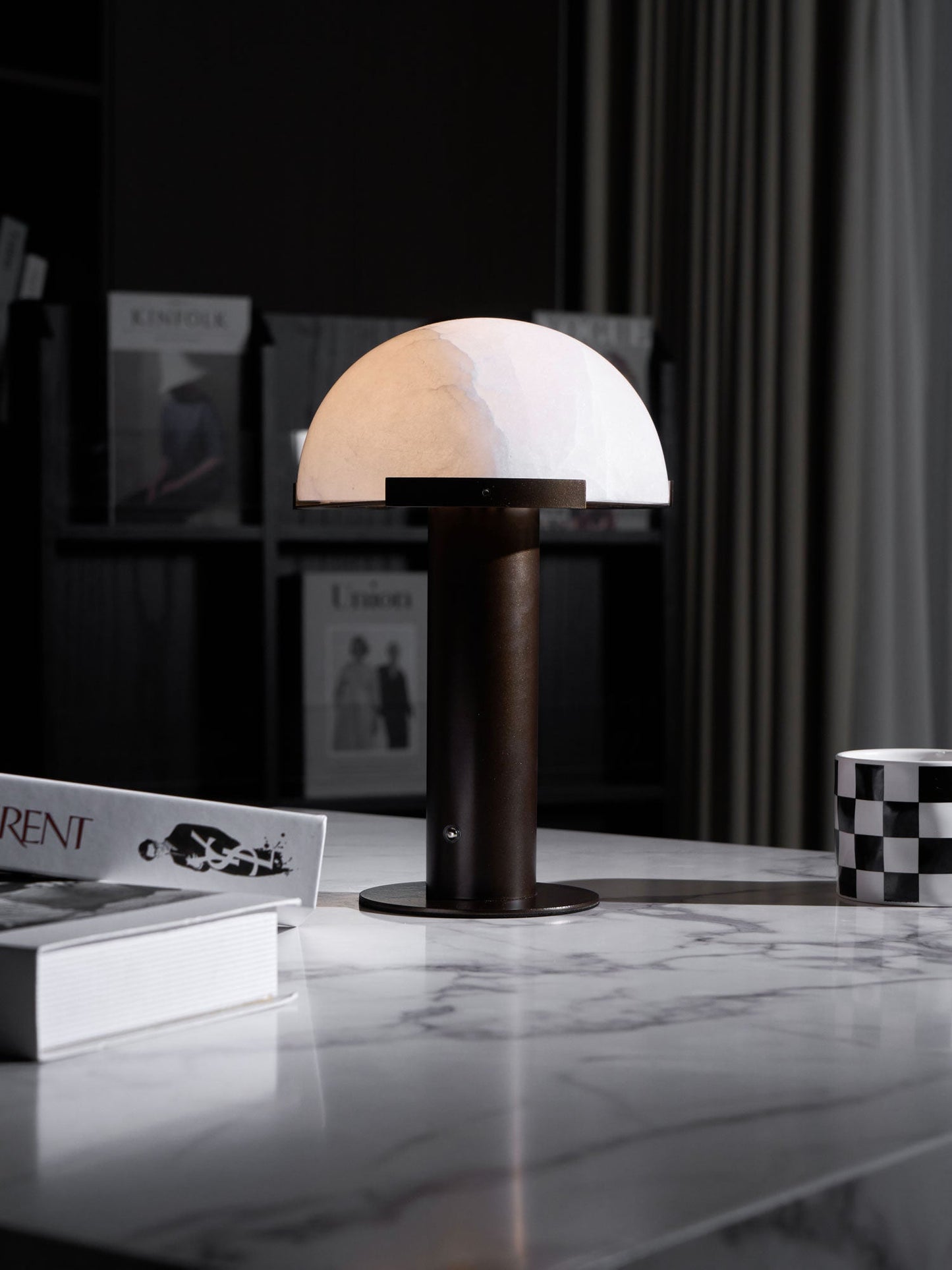 Luxury Alabaster Table Lamp – Natural Stone Lamp with Bronze Frame